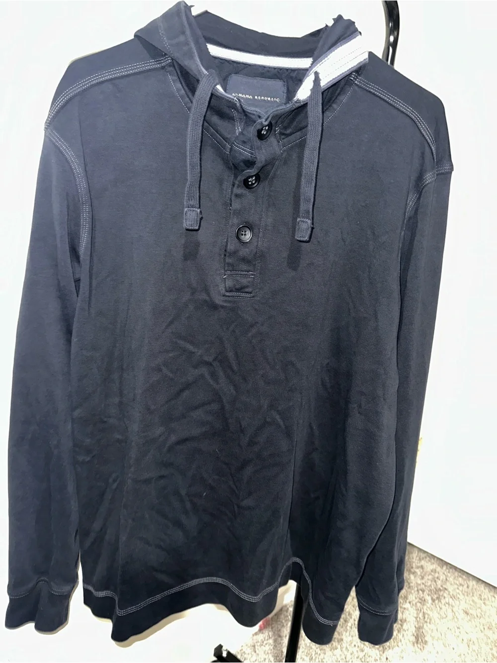 Banana Republic Navy Hooded Henley with Contrast Stitching